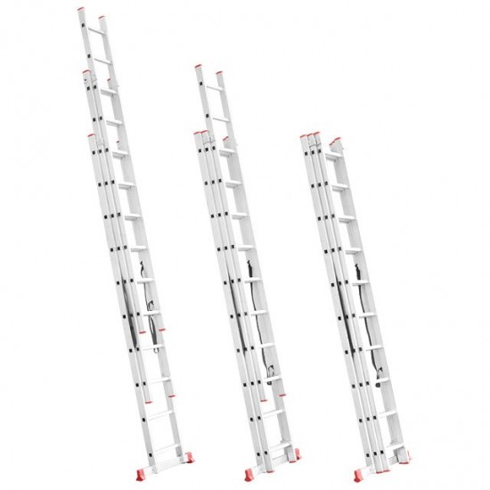 Лестница алюминиевая 3-х секционная 10 ступеней 6.77м Intertool LT-0310