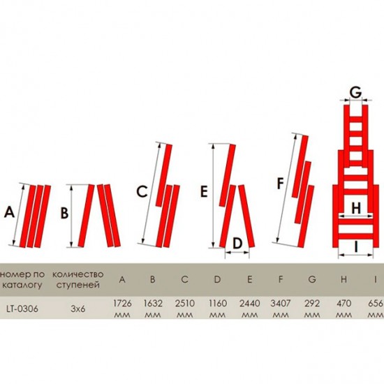 Лестница алюминиевая 3-х секционная 6 ступеней 3.41м Intertool LT-0306