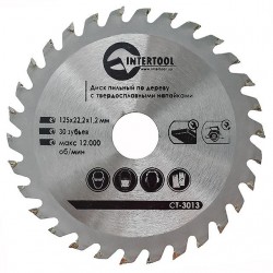 Диск пильный по дереву с твердосплавными напайками 125 х 22мм х 30Т Intertool CT-3013