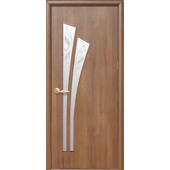Дверь Лилия (Модерн) ПВХ DeLuxe со стеклом сатин и рисунком Р3 Золотая ольха