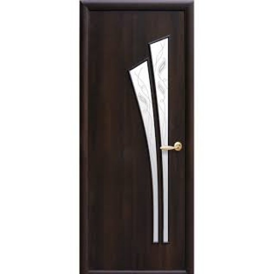Дверь Лилия (Модерн) ПВХ DeLuxe со стеклом сатин и рисунком Р3 Каштан
