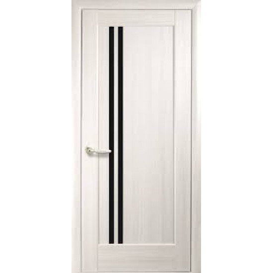 Дверь Делла (Ностра) ПВХ DeLuxe с черным стеклом Ясень new