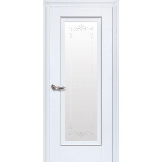 Двери Престиж (Элегант) Premium со стеклом сатин и молдингом и рисунком Р2 Белый матовый