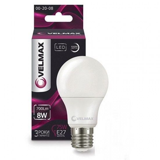 LED лампа Velmax V-A60 8W E27 4100K 800Lm 21-11-18