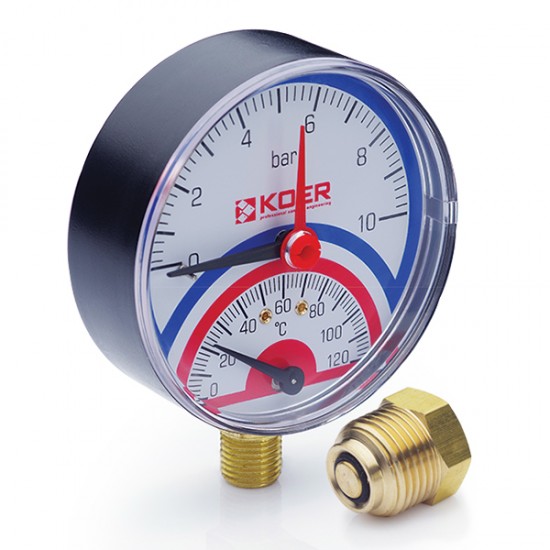 Термоманометр 10 атмосфер 80 мм KOER KM.801 KR0216