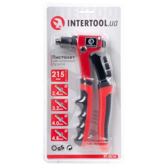 Заклепочный пистолет ручной 215 мм 2.4; 3.2; 4; 4.8 мм Intertool RT-0014