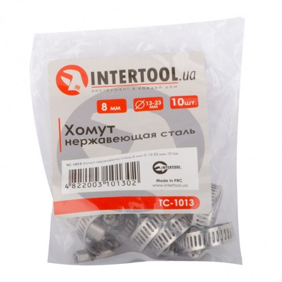Хомут нержавеющая стль 8 мм D 13-23 мм Intertool TC-1013