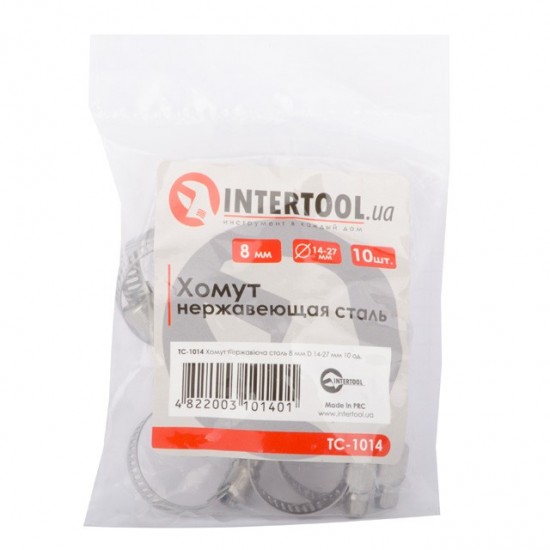 Хомут нержавеющая стль 8 мм D 14-27 мм Intertool TC-1014