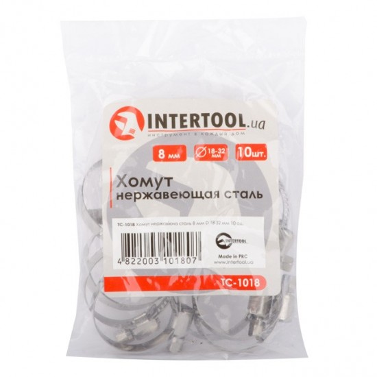 Хомут нержавеющая стль 8 мм D 18-32 мм Intertool TC-1018