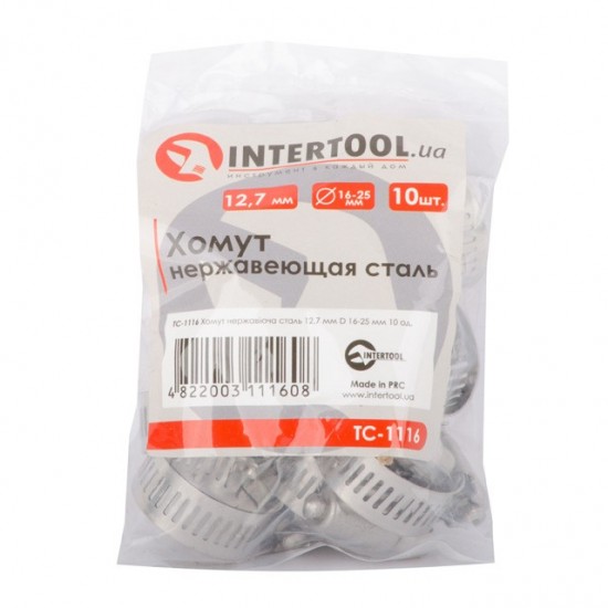 Хомут нержавеющая стль 12.7 мм D 16-25 мм Intertool TC-1116