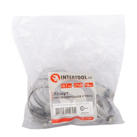 Хомут нержавеющая стль 12.7 мм D 27-51 мм Intertool TC-1127