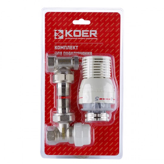 Комплект для подкючения радиатора угловой с термоголовкой 1/2 KOER KR.1320 KR2658