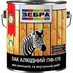 Алкидный лак ПФ-170 универсальный для внешних и внутренних работ глянцевый ЗЕБРА 2.5л Алкидный лак ПФ-170 универсальный для внешних и внутренних работ глянцевый ЗЕБРА 2.5л