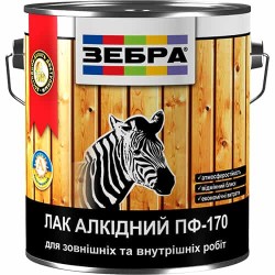 Алкидный лак ПФ-170 для внешних и внутренних работ глянцевый ЗЕБРА 0.75л Алкидный лак ПФ-170 для внешних и внутренних работ глянцевый ЗЕБРА 0.75л
