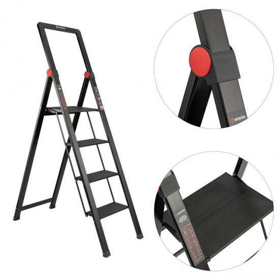 Стремянка стальная 4 ступени Black Slim высота 912 мм Intertool LT-5004