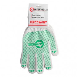 Перчатки белые трикотажные с зеленой ПВХ точкой 7 Intertool SP-0126