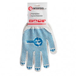 Перчатки белые трикотажные с синей ПВХ точкой 10 Intertool SP-0130