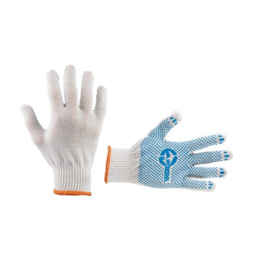 Перчатки белые трикотажные с синей ПВХ точкой 10 Intertool SP-0130