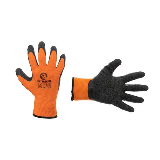 Перчатки трикотажные синтетическая оранжевая с впененным латексом 9 Intertool SP-0120