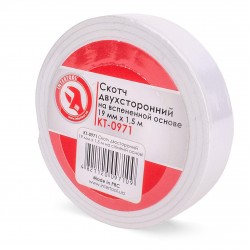 Скотч двухсторонний 19мм х 1.5м на вспененной основе Intertool KT-0971 Скотч двухсторонний 19мм х 1.5м на вспененной основе Intertool KT-0971