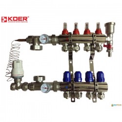 Коллектор для теплого пола 1х12 с регулятором и креплением KOER KR2649 Коллектор для теплого пола 1х12 с регулятором и креплением KOER KR2649