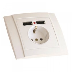 Розетка 16 А 2 гнезда USB 2 1A Lara 41-11-75 Розетка 16 А 2 гнезда USB 2 1A Lara 41-11-75