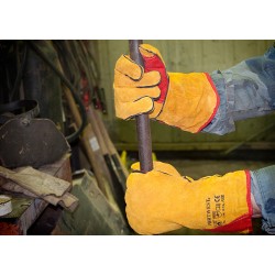 Перчатки Краги комбинированные кожа+ткань с манжетом желтые D-FLAME 4507