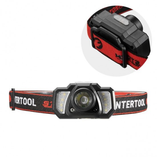 Фонарь налобный аккумуляторный XPE 2RED LED 7 режимов работы, сенсор, STORM INTERTOOL LB-0311