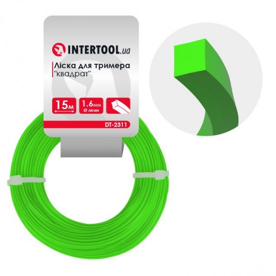 Леска для триммера квадрат 1.6 мм х 15 м Intertool DT-2311