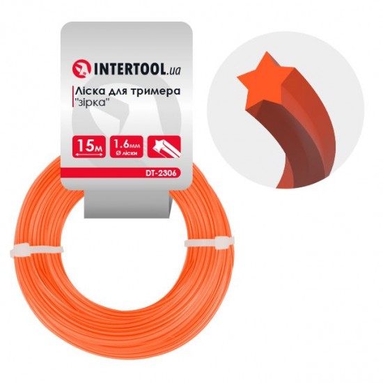 Леска для триммера звезда 1.6 мм х 15 м Intertool DT-2306