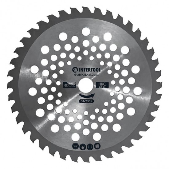 Нож для мотокосы 25.4х255мм х 1.2мм 40Т с твердосплавными напайками Intertool DT-2352