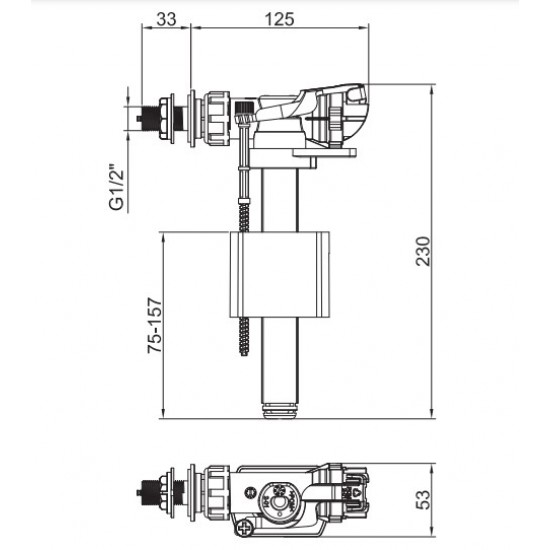 Арматура наполнительная боковое подключение латунная резьба KOER KT-0105-1/2 KR5334