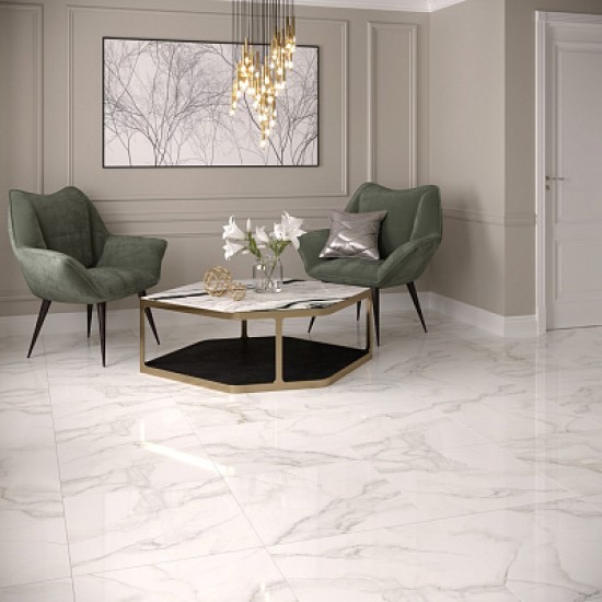Керамогранит для пола Атем Carrara White Matte NR 8мм Белый матовый 30х60 см (НК)