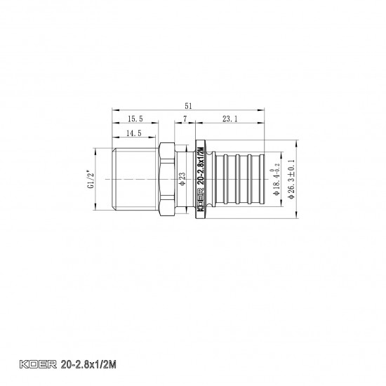 Переходник НР KOER KA.A06M-20 - 20(2.8mm) x 1/2 KR4851 Переходник НР KOER KA.A06M-20 - 20(2.8mm) x 1/2 KR4851
