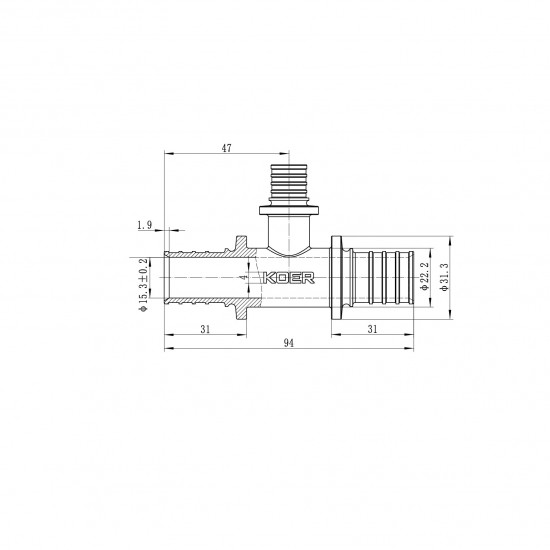 Тройник переходной KOER KA.T25-16-25 - 25(3.5mm) x 16(2.2mm) x 25(3.5mm) KR4890 Тройник переходной KOER KA.T25-16-25 - 25(3.5mm) x 16(2.2mm) x 25(3.5mm) KR4890