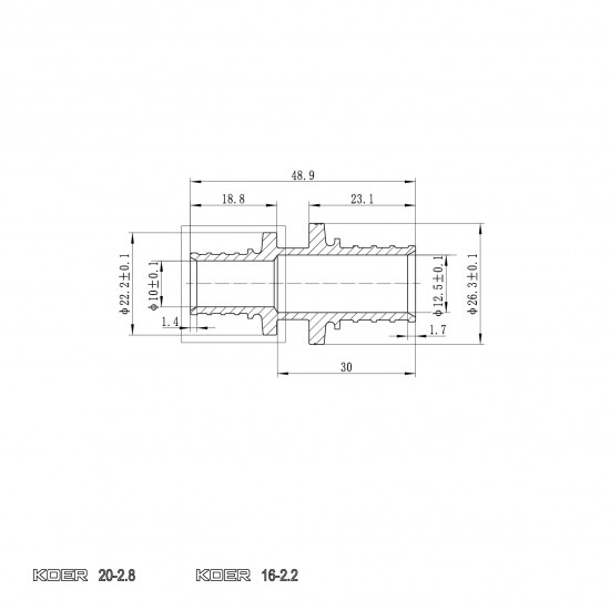 Муфта соединительная переходная KOER KA.С16-20 - 16(2.2mm) x 20(2.8mm) KR4858
