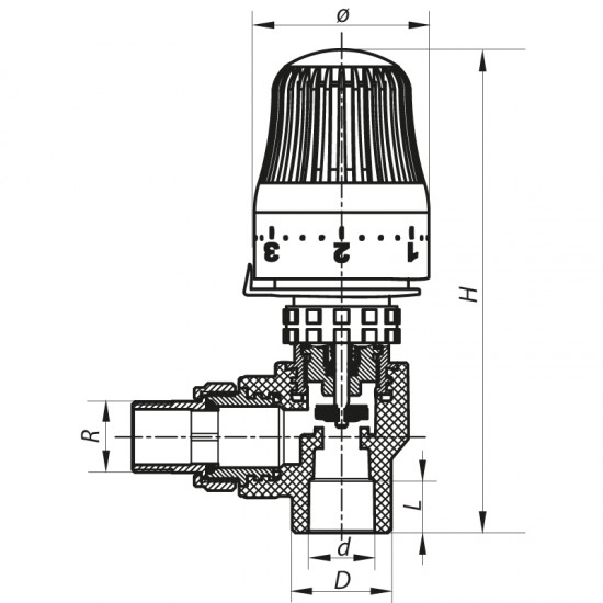 Кран угловой с термоголовкой 20x1/2 PPR KOER K0153.PRO KP0195