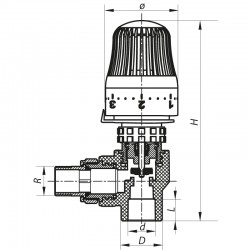 Кран угловой с термоголовкой 25x3/4 PPR Koer K0154.PRO KP0196