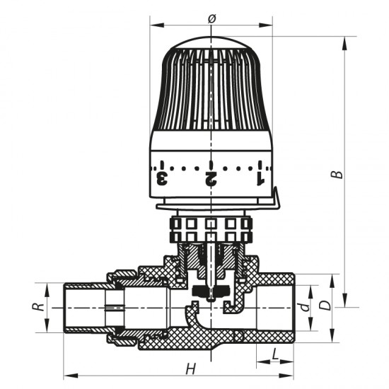 Кран прямой с термоголовкой PPR 20x1/2 Koer K0155.PRO KP0198