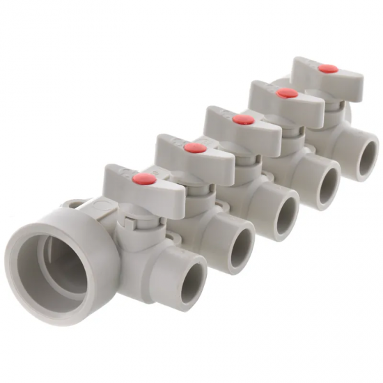 Коллектор распределительный 5-way с шаровыми кранами 40x20 PPR Koer K0172.PRO KP0222 Коллектор распределительный 5-way с шаровыми кранами 40x20 PPR Koer K0172.PRO KP0222