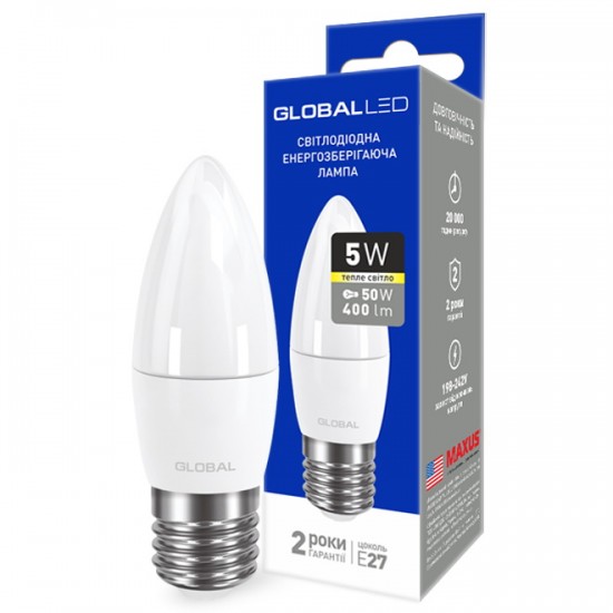 Лампа светодиодная 5W E27 Global 1-GBL-131 C37 CL-F 3000K 220V AP