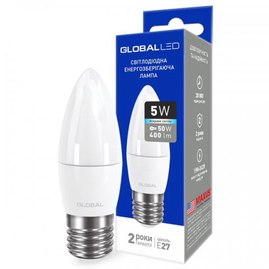 Лампа светодиодная 5W E27 Global 1-GBL-132 C37 CL-F 4100K 220V AP