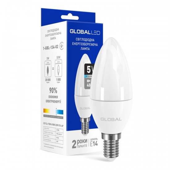 Лампа светодиодная 5W E14 Global 1-GBL-134 C37 CL-F 4100K 220V AP