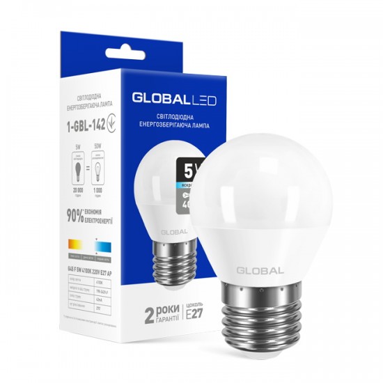 Лампа светодиодная 5W E27 Global 1-GBL-142 G45 F 4100K 220V AP