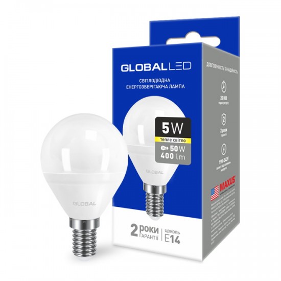 Лампа светодиодная 5W E14 Global 1-GBL-143 G45 F 3000K 220V AP