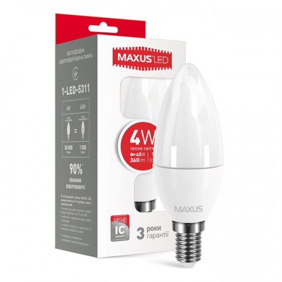 Лампа светодиодная 4W E14 Maxus 1-LED-5312 C37 CL-F 4100K 220V