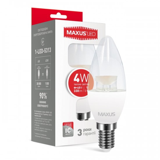 Лампа светодиодная 4W E14 Maxus 1-LED-5313 C37 CL-C 3000K 220V
