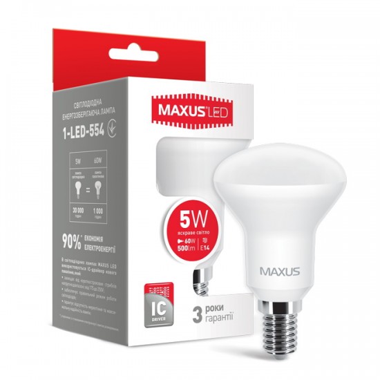 Лампа светодиодная 5W E14 Maxus 1-LED-554 R50 4100K 220V