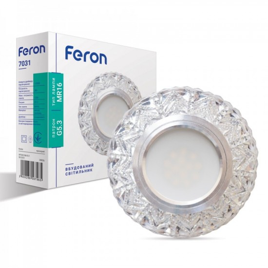 Встраиваемый светильник светодиодный Feron круглый с LED подсветкой прозрачный 7031 SMD2835 4000К Встраиваемый светильник светодиодный Feron круглый с LED подсветкой прозрачный 7031 SMD2835 4000К