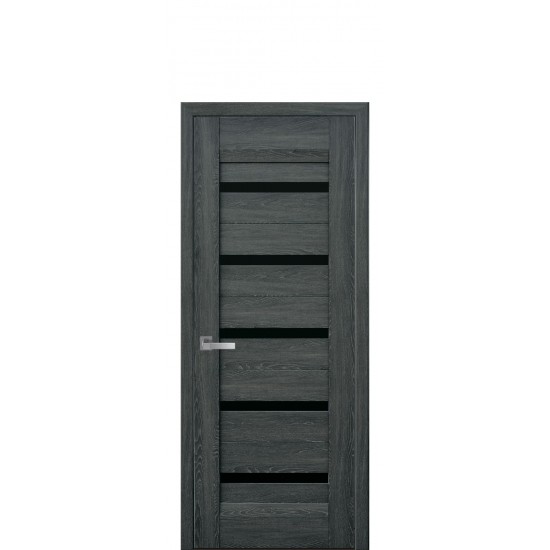 Двери ЛИРА (Лайт) покрытие Нано Флекс с чёрным стеклом ДУБ ГРАФИТ